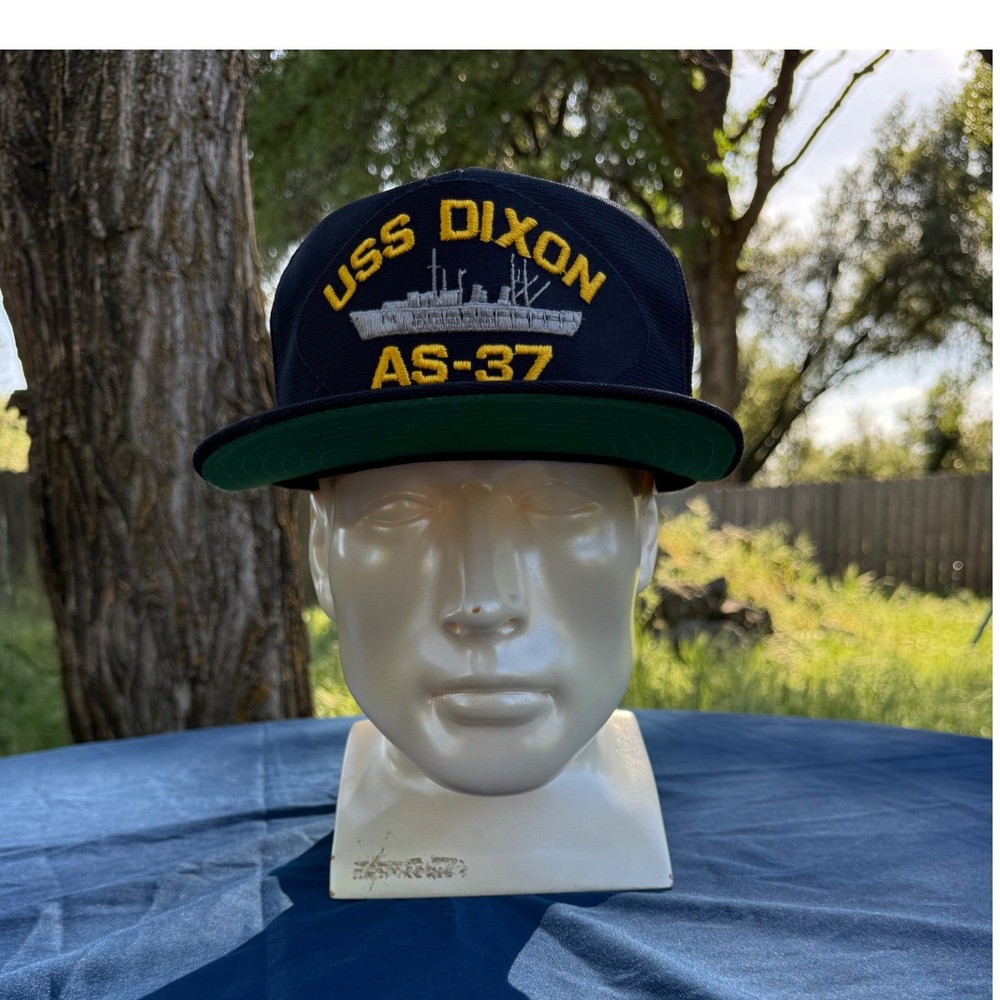 Vintage USS Dixon‎ AS-37 Hat Navy Ship Snapback Cap-10 Made in USA Navy Blue